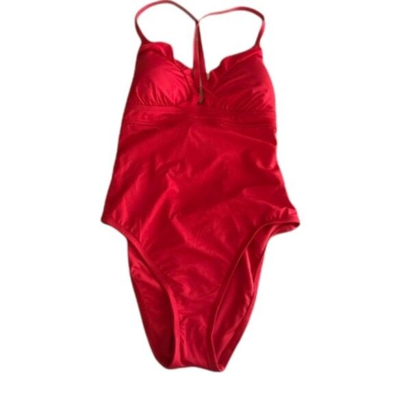 Shade Shore Plunging Neckline Swim Ruffled Strappy Cheeky Bathing Suit Tank L - Picture 1 of 5